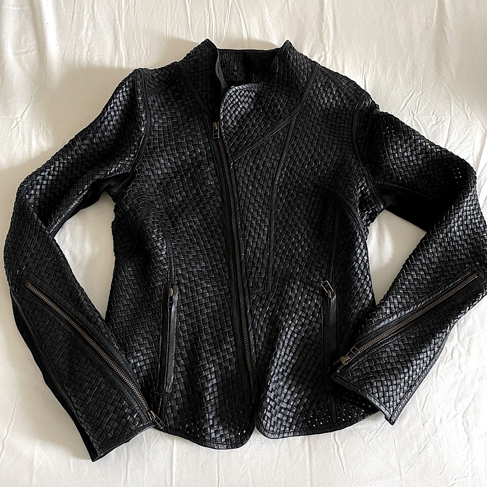IMPROVD WOVEN LEATHER JACKET BLACK / LEATHER 
 GREAT CONDITION - WORN ONCE